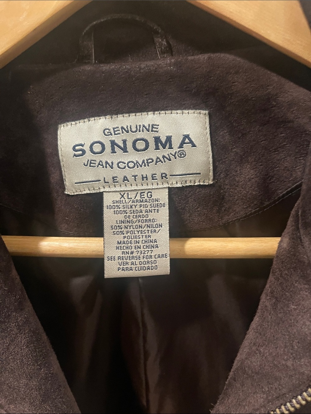 Vintage Genuine Sonoma Jean Co Dark Chocolate Brown Suede Leather Zip Jacket XL - Picture 4 of 13